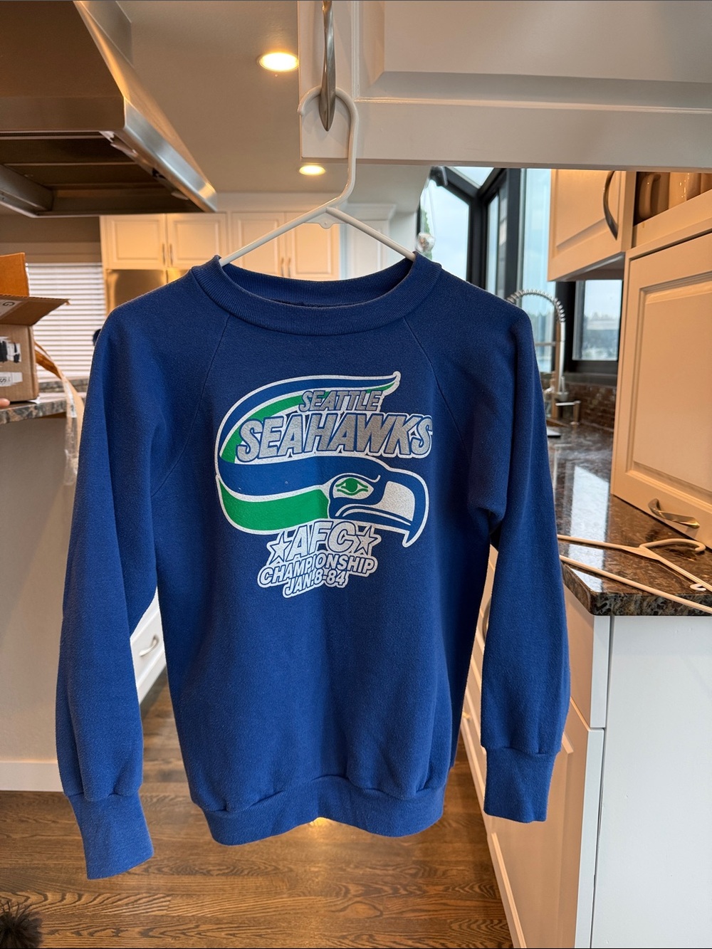 Vintage Seattle Seahawk  Crewneck Sweatshirt AFC Championship 1984 Blue & Green